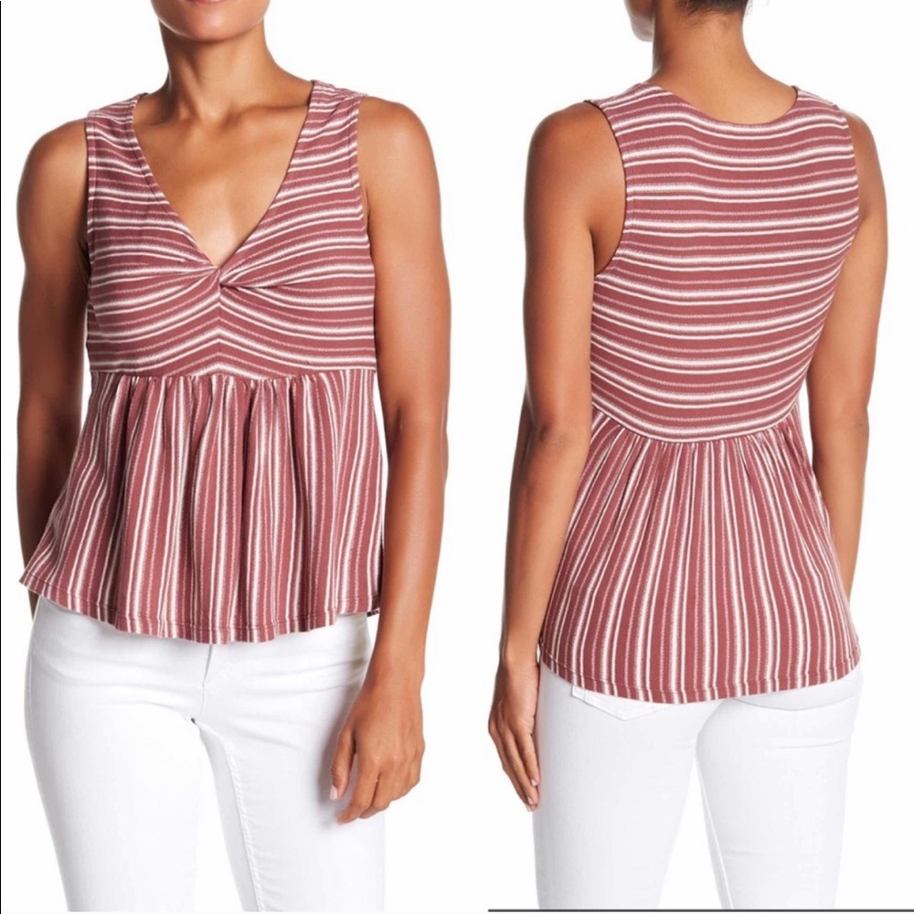 Lucky Brand Striped Knot Peplum Tank Top Large